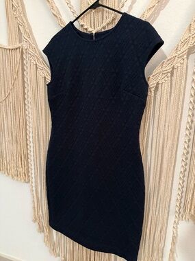 Classic Navy Textured Cap-Sleeve Dress